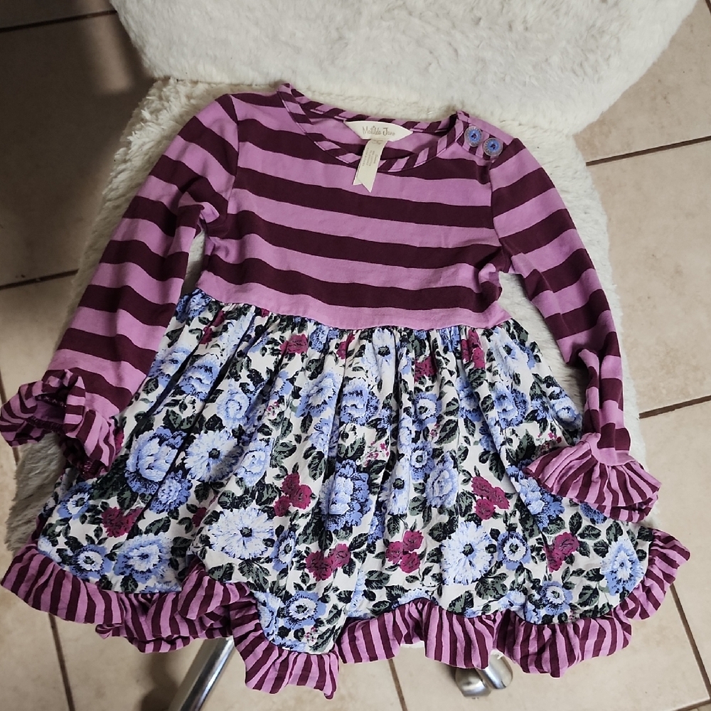 Matilda Jane Purple Pink Ruffled Long Sleeve Casual Dress